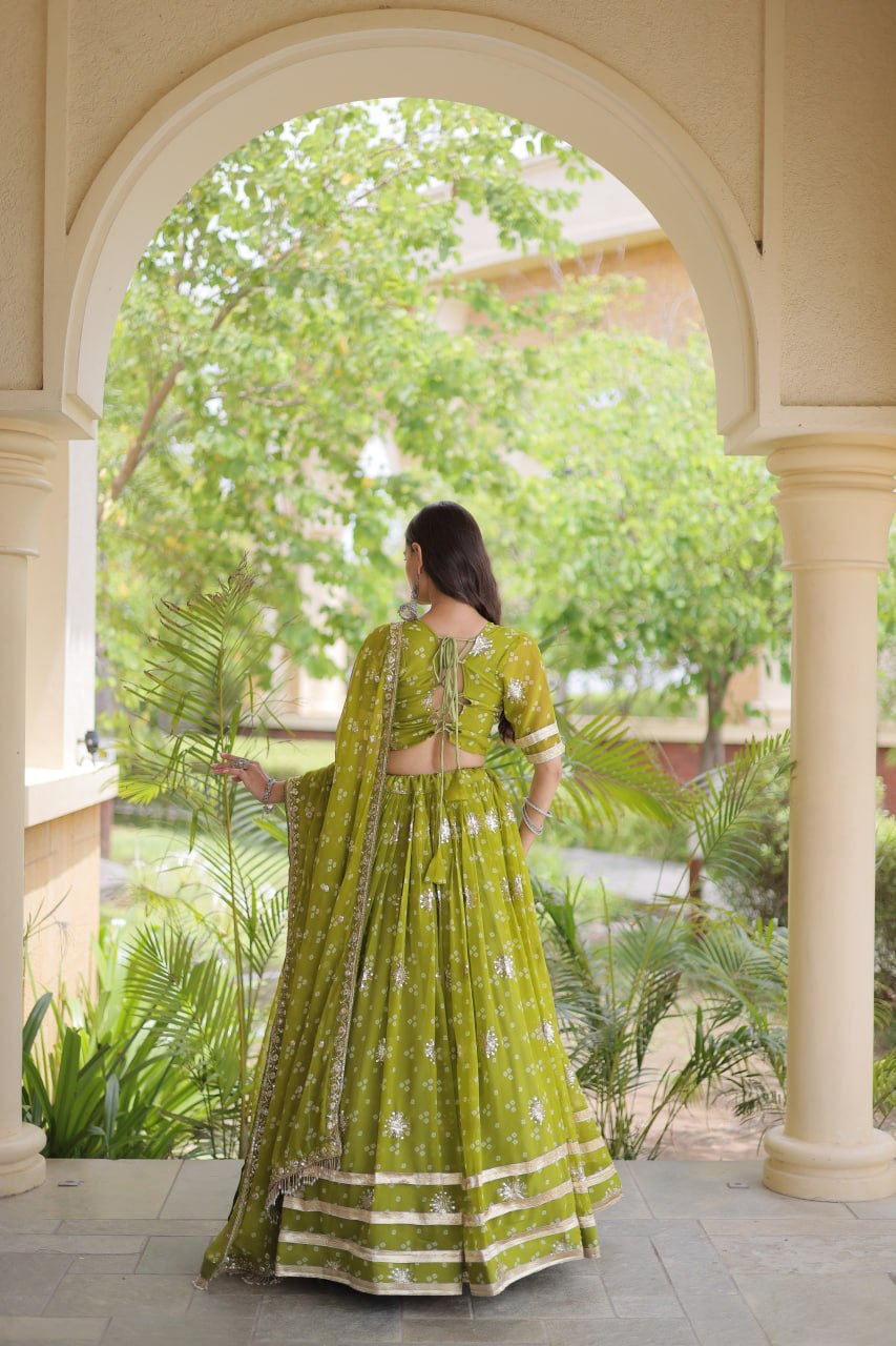 Bandhej Print Sequins Zari Work Lehenga Set
