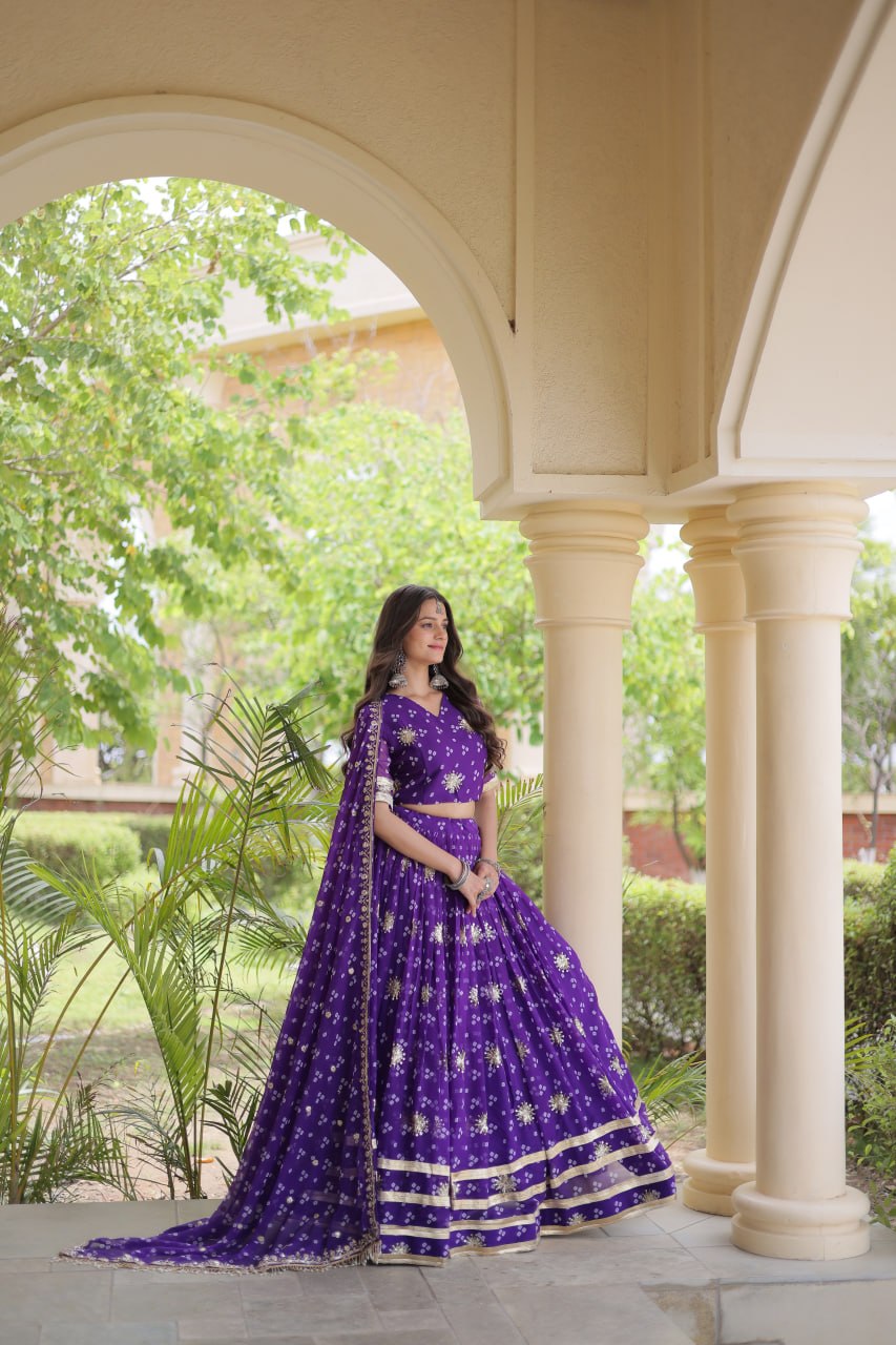Bandhej Print Sequins Zari Work Lehenga Set