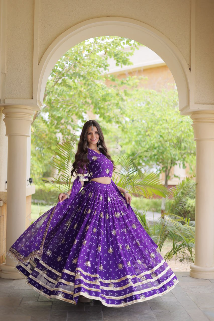 Bandhej Print Sequins Zari Work Lehenga Set