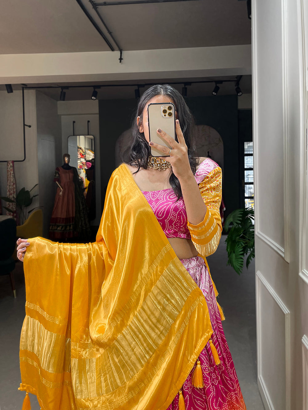 Yellow Color Bandhej Printed Gaji Silk Haldi Rasam Chaniya Choli