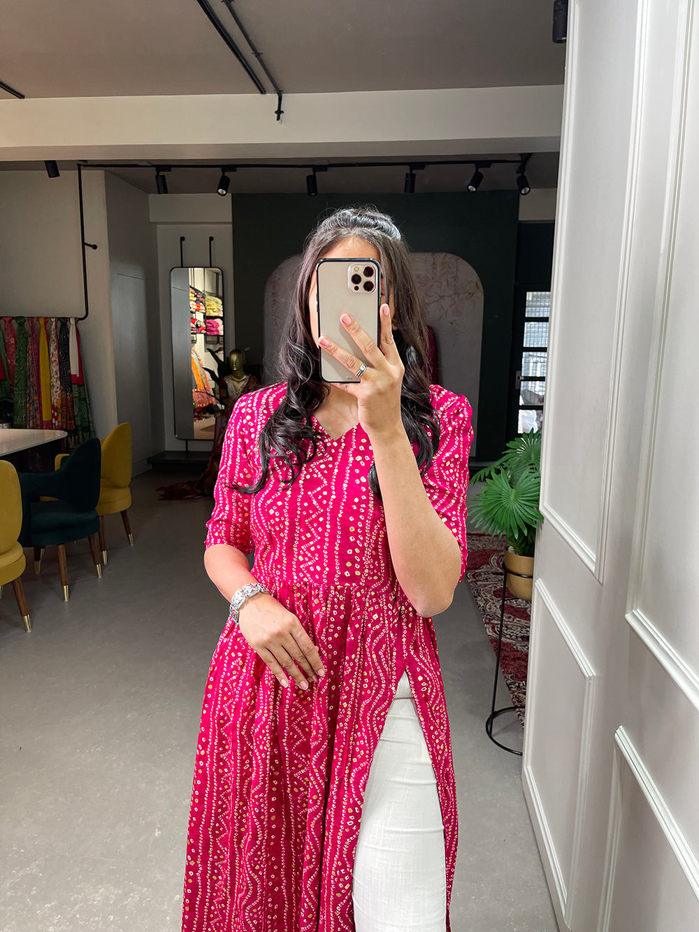 Pink Color Foil and Printed Pure Cotton Kurti