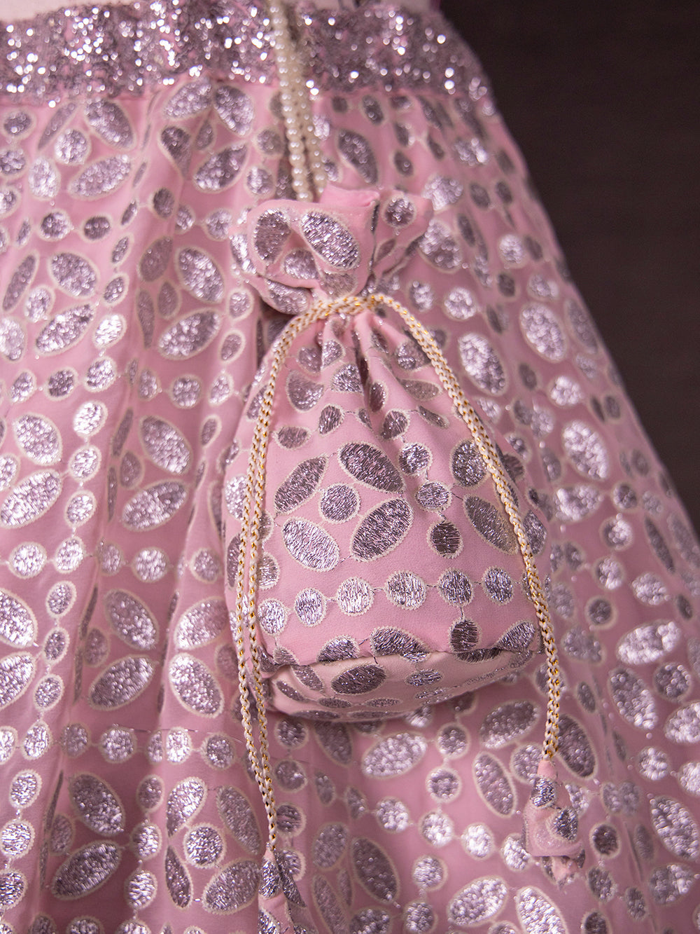 Pink Color Sequins And Thread Embroidery Work Georgette  Ready To Wear Lehenga Choli Set