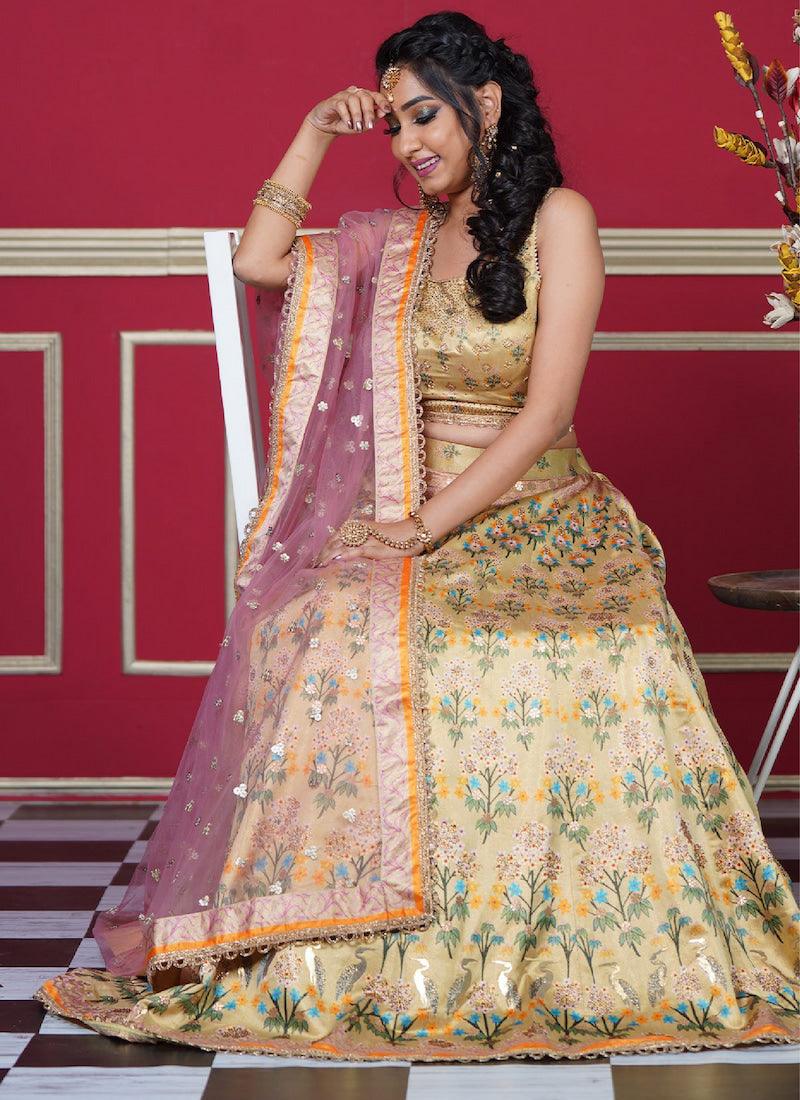 Beautiful Printed Occasion Wear Yellow Lehenga Choli