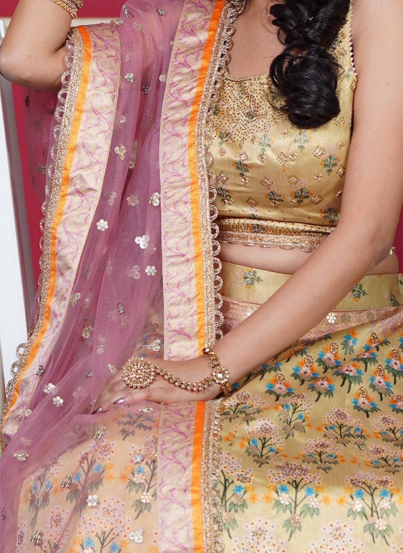 Beautiful Printed Occasion Wear Yellow Lehenga Choli