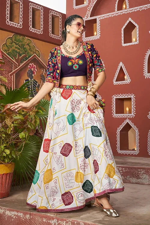 Beautiful White Jacket Style Navratri Lehenga Choli