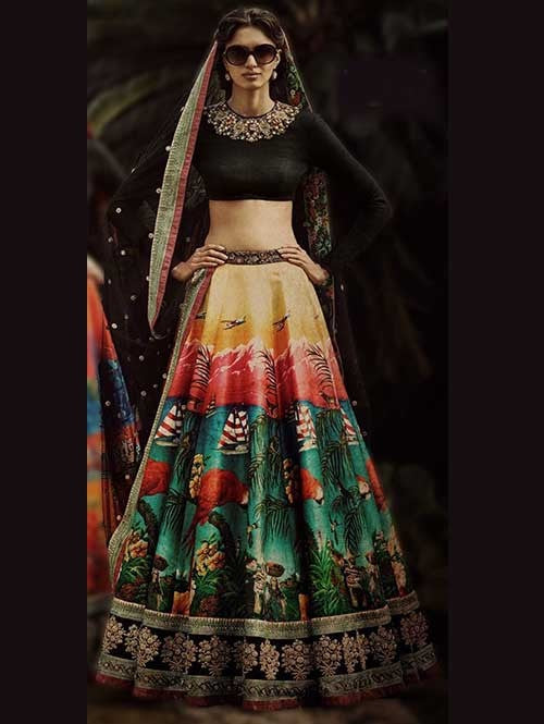 Flirty Black Colored Partywear Designer Embroidered Lehenga Choli
