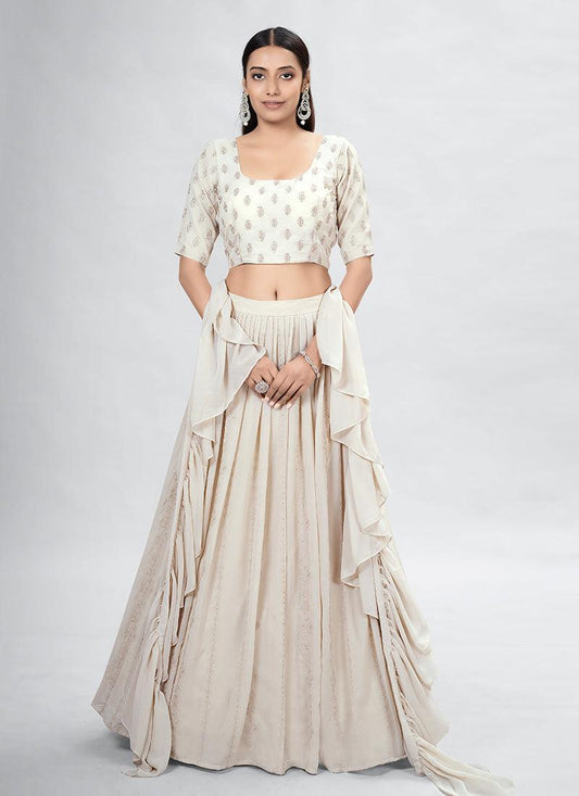 Beige Chaniya Choli With Ruffle Dupatta