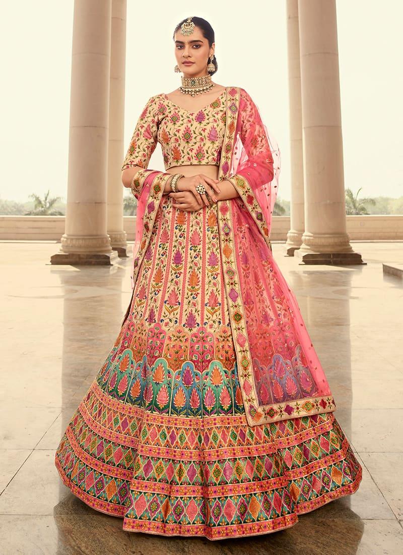 Beige Color Art Silk Base Heavy Embroidery And Swarovski Work Printed Lehenga Choli