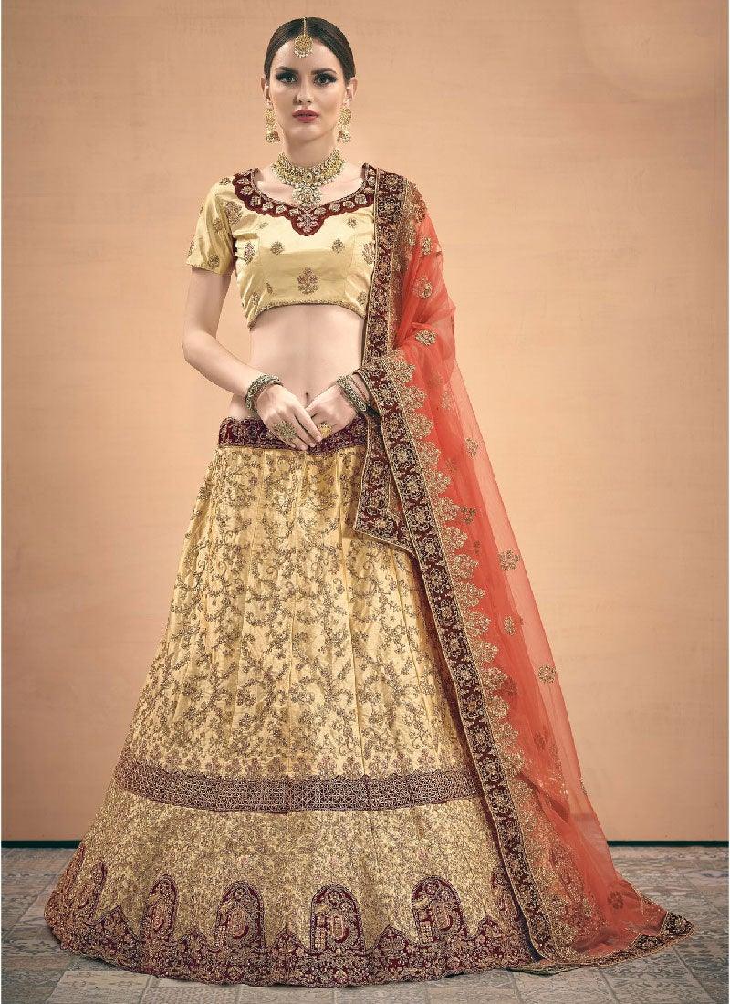 Beige Color Satin Material Stone Work Lehenga Choli