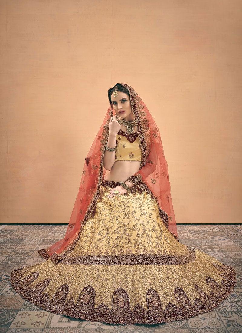 Beige Color Satin Material Stone Work Lehenga Choli