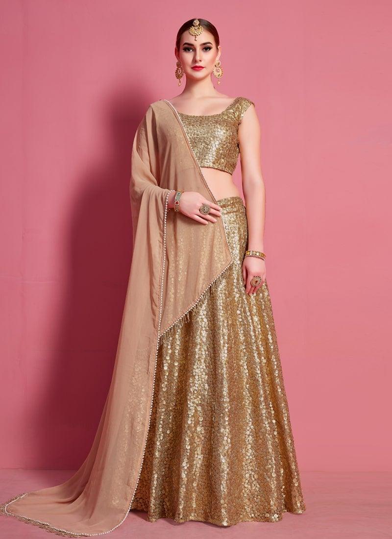 Beige Color Soft Net Material Sequins Work Lehenga Choli