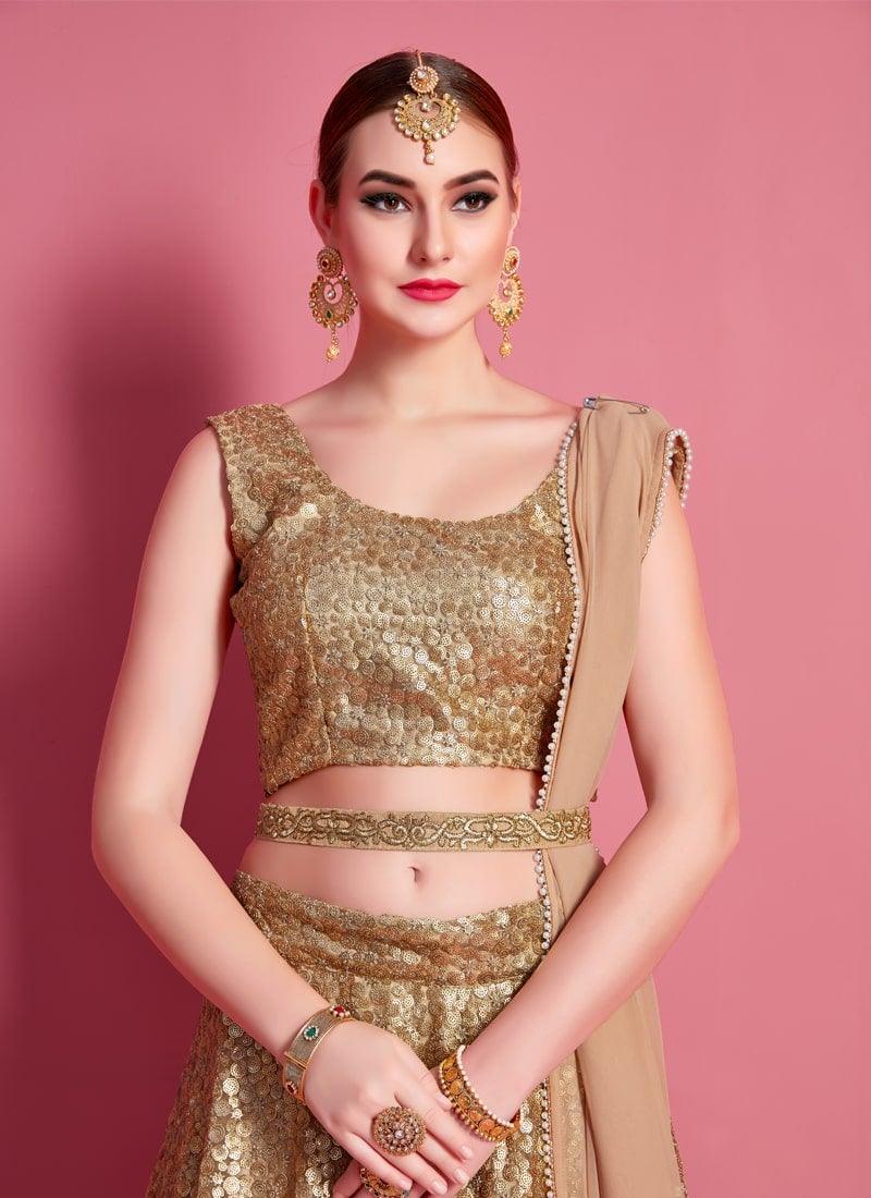 Beige Color Soft Net Material Sequins Work Lehenga Choli