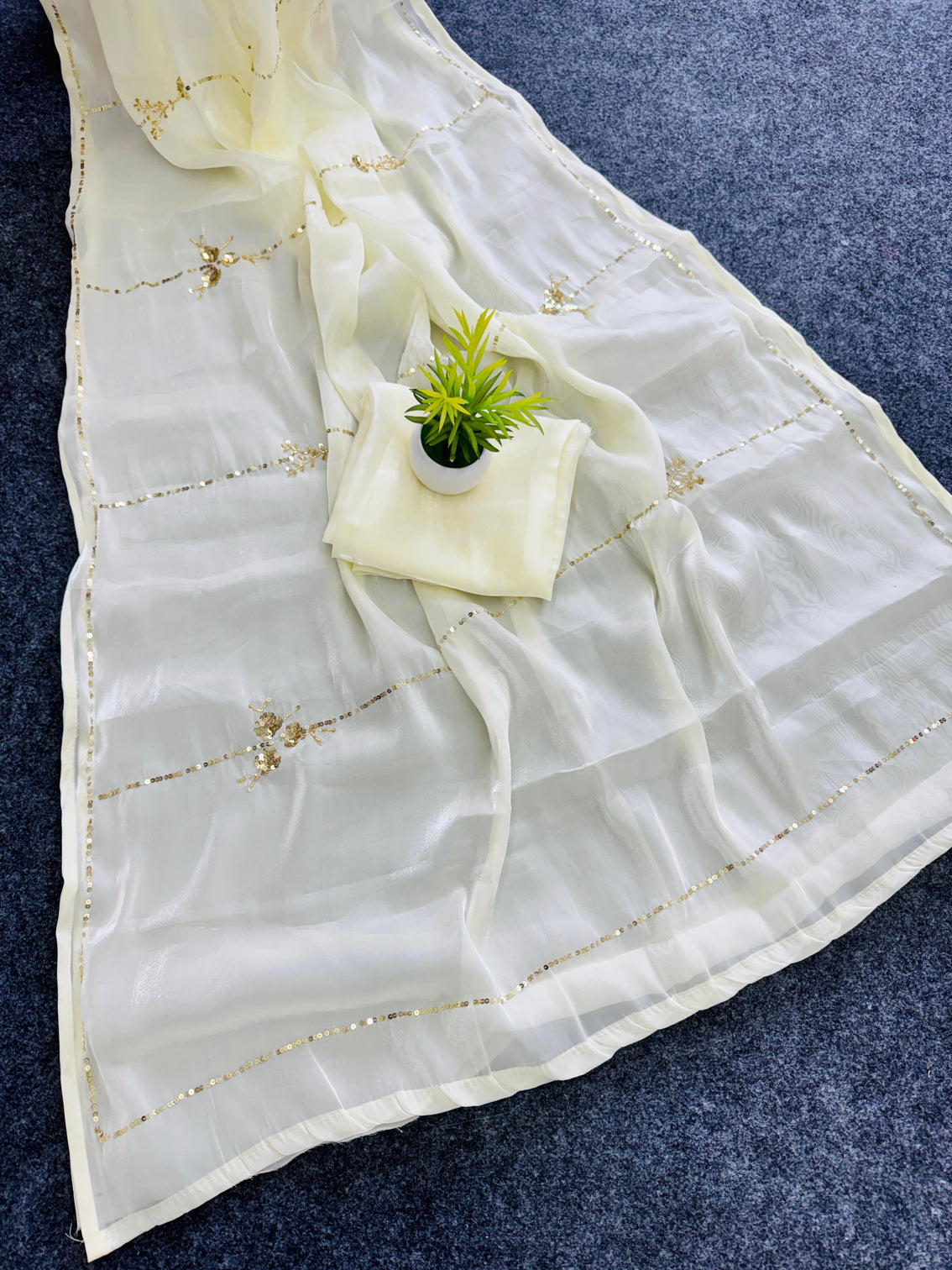 Beige Color Tissue Saree with Exquisite Handwork – Complete with Running Blouse
