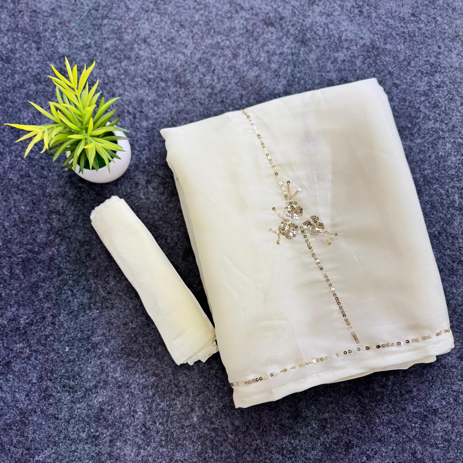 Beige Color Tissue Saree with Exquisite Handwork – Complete with Running Blouse