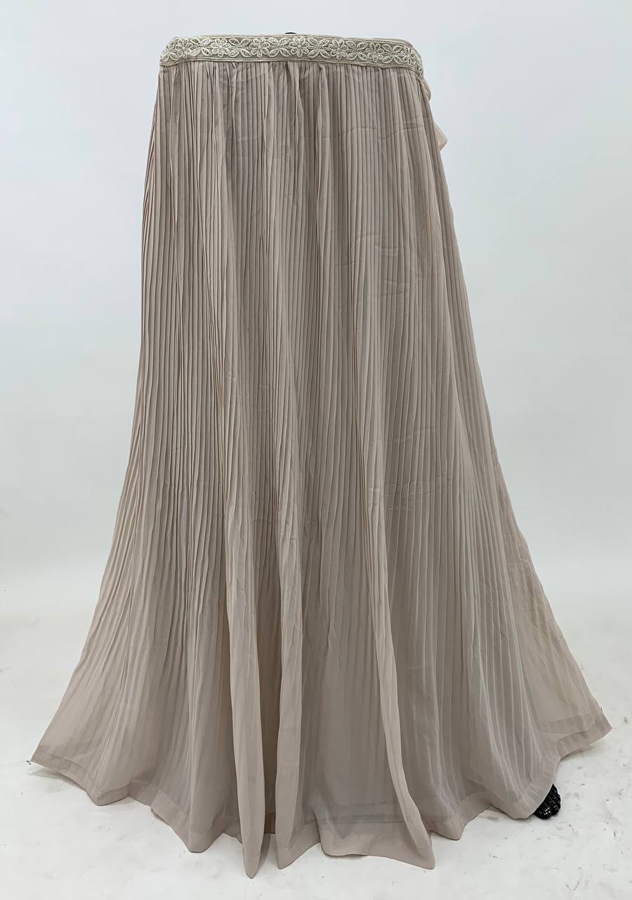 Beige Elegant Faux Georgette Embroidered Gown Set with Dupatta