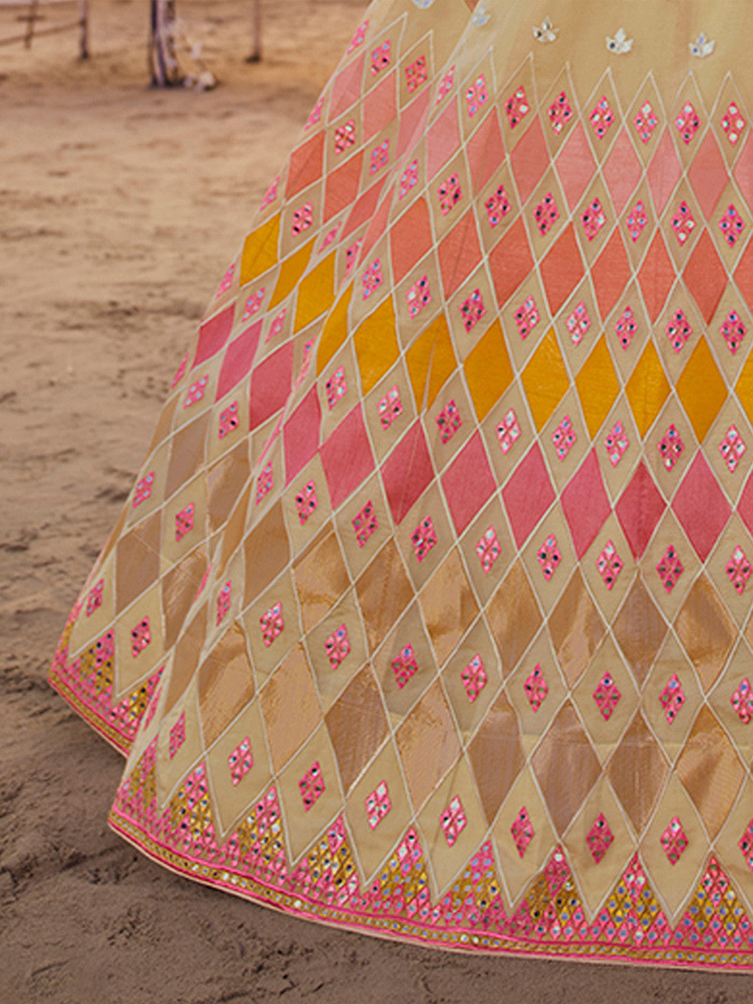 Beige Embroidered Organza Lehenga