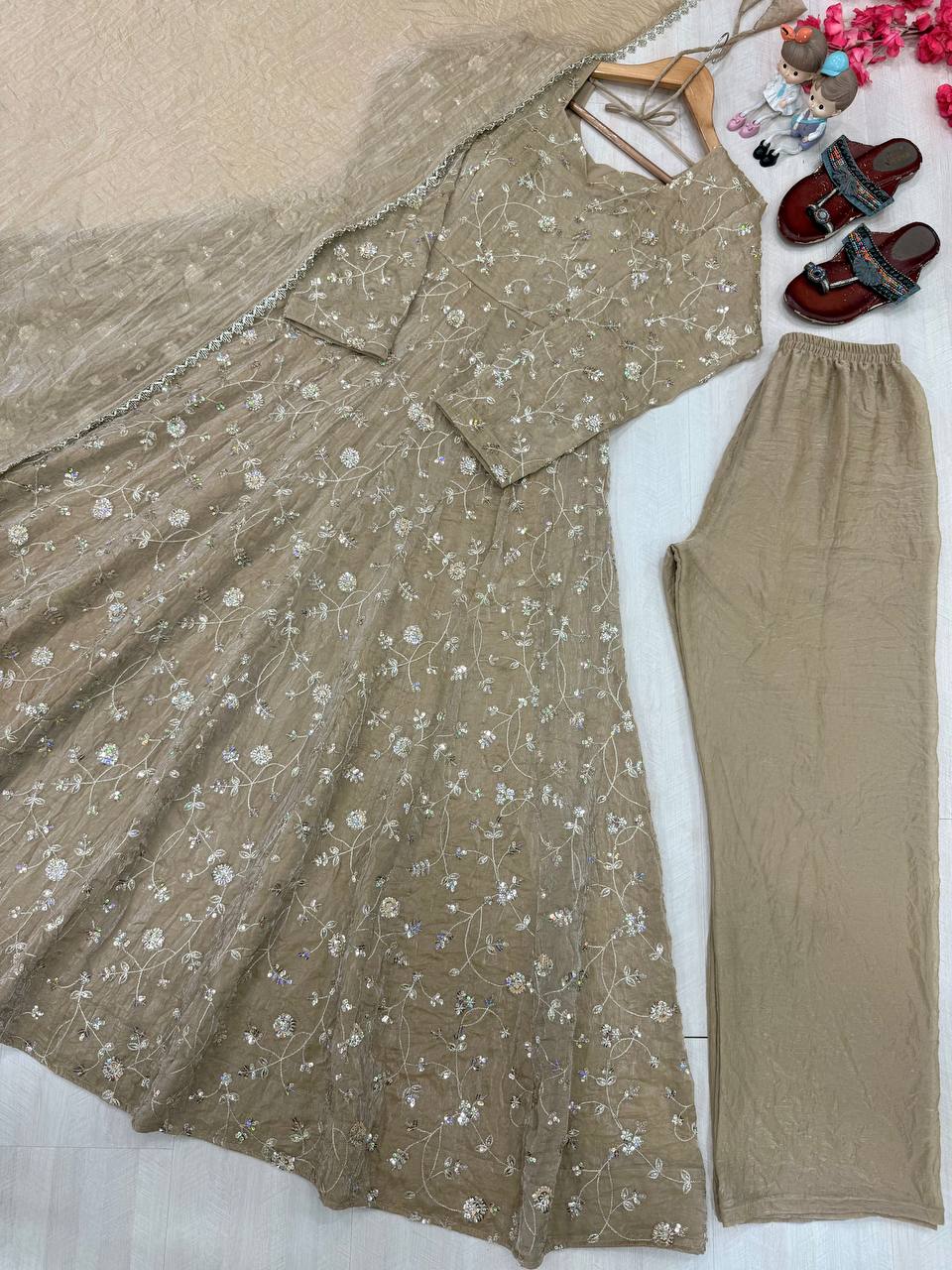Beige Fendi Crush Anarkali Gown