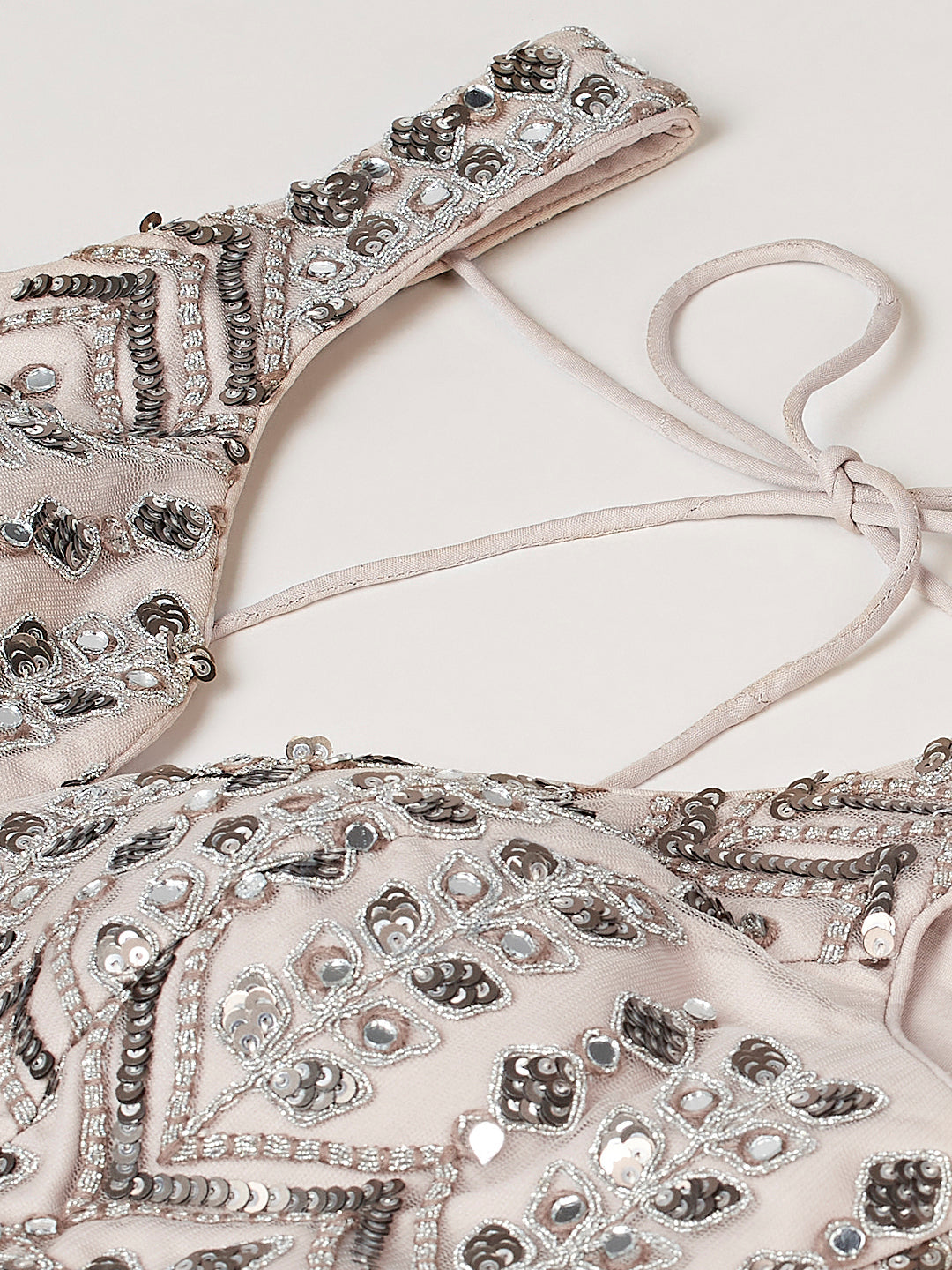 Beige - Net Mirror & Sequins Embroidery Semi-Stitched Lehenga choli