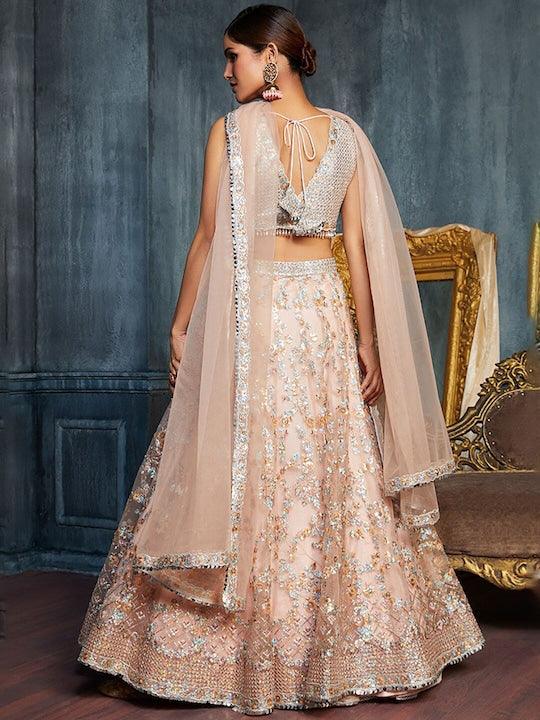 Beige Net Thread Work Kalidar lehenga choli