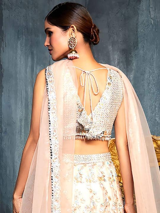 Beige Net Thread Work Kalidar lehenga choli