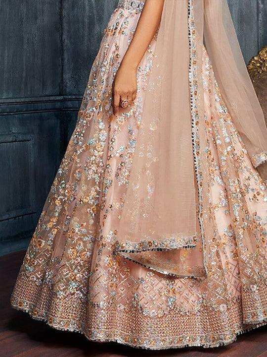 Beige Net Thread Work Kalidar lehenga choli