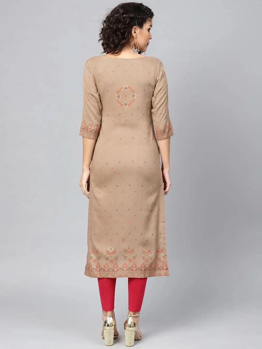 Libas Beige Printed Rayon Kurta