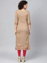 Libas Beige Printed Rayon Kurta