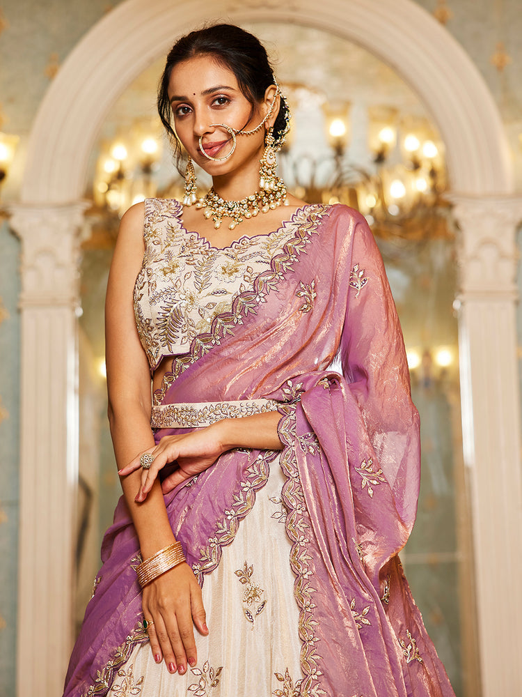 Beige Purple Viscos fabric Sequins work Semi-Stitched Lehenga choli & Dupatta