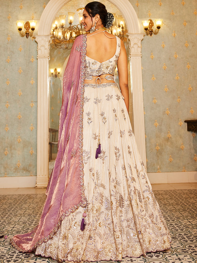Beige Purple Viscos fabric Sequins work Semi-Stitched Lehenga choli & Dupatta