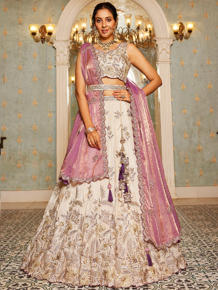 Beige Purple Viscos fabric Sequins work Semi-Stitched Lehenga choli & Dupatta