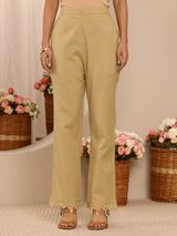 Libas Beige Solid Cotton Trousers