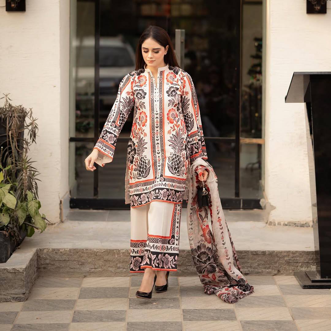 Beige Trendy Pure American Crepe Digital Print Co-Ord Set with Chiffon Georgette Dupatta