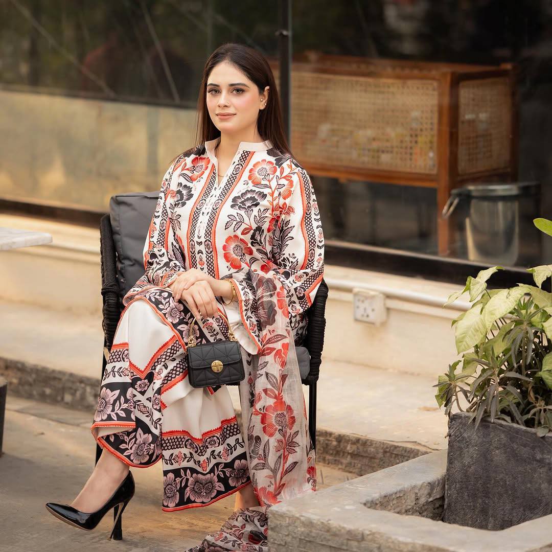 Beige Trendy Pure American Crepe Digital Print Co-Ord Set with Chiffon Georgette Dupatta