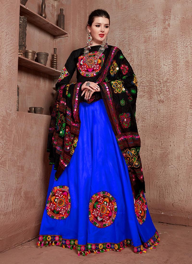 Bell Sleeve Blouse Blue Chaniya Choli For Navratri