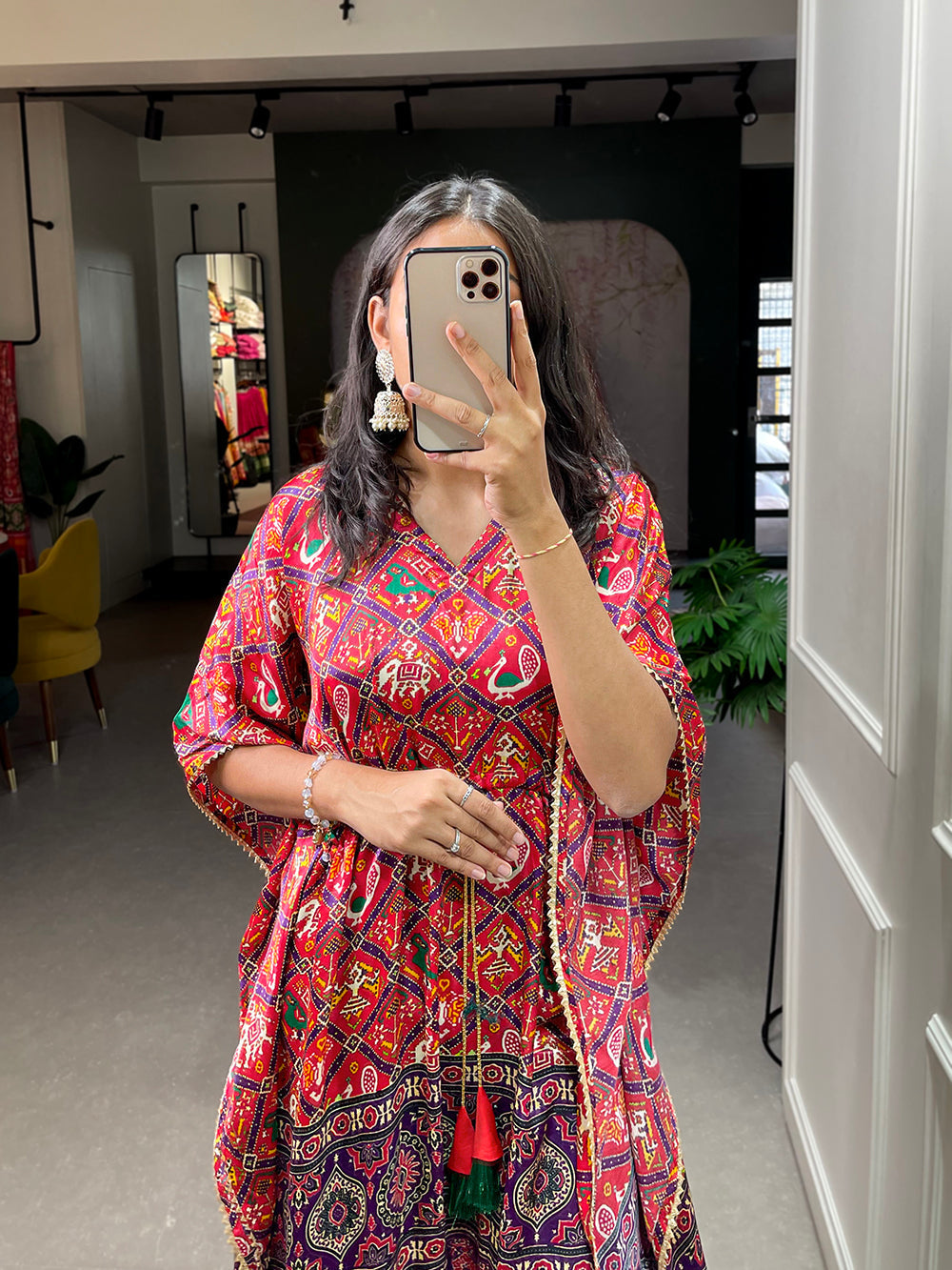 Wine Color Patola Printed Gaji Silk Kaftan