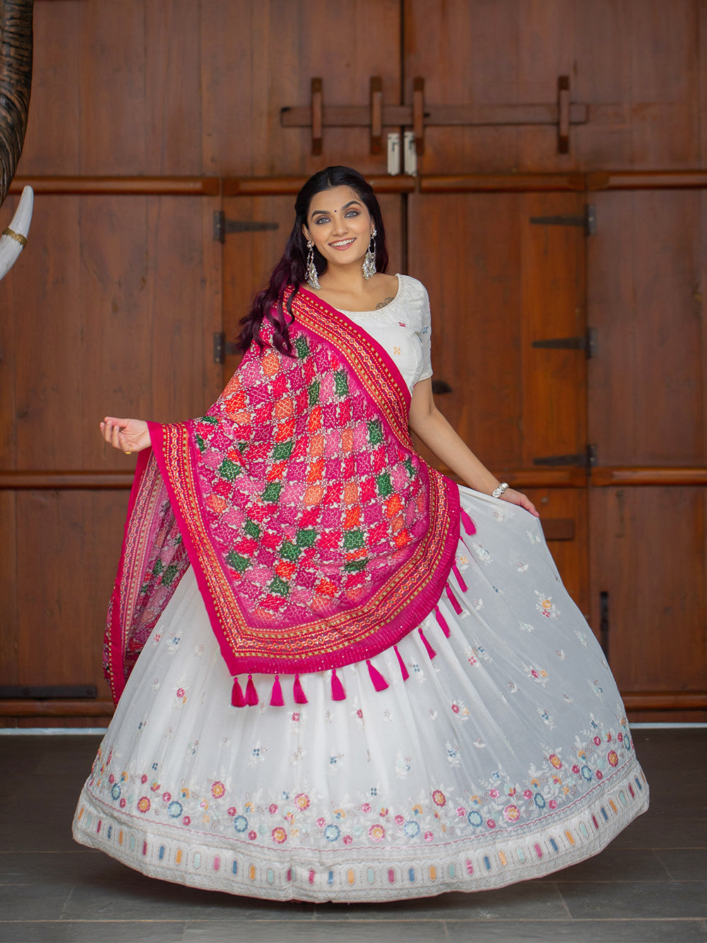 White color Lucknowi Chikankari Work Georgette Lehenga Choli