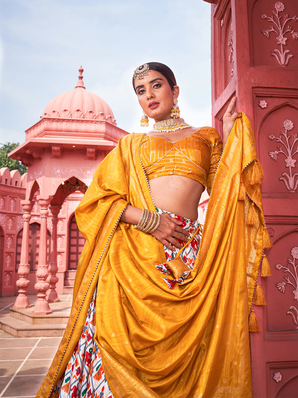 Mustard Color Haydrabadi Patola Printed Silk Chaniya Choli