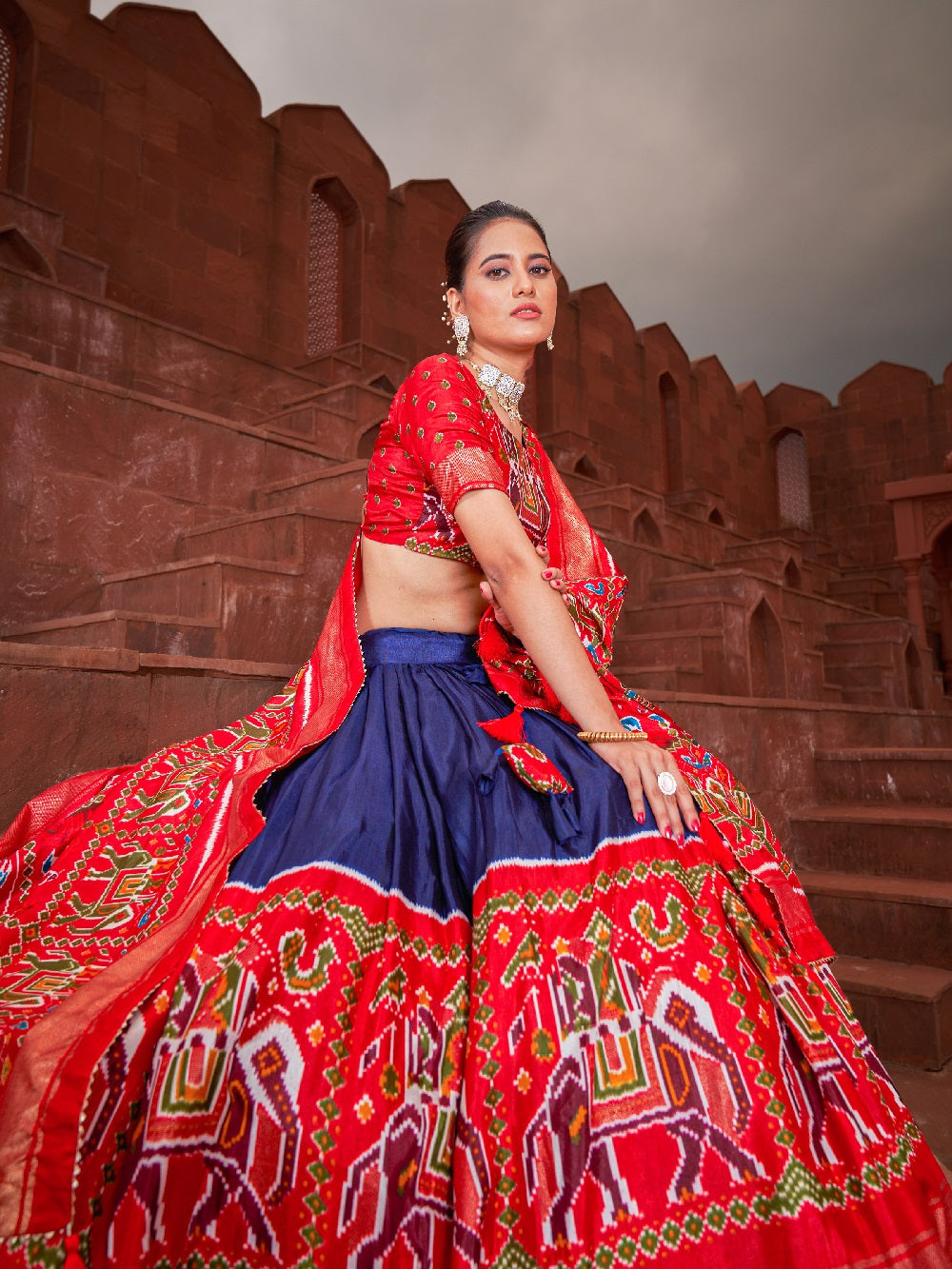 Navy Blue Color Patola Printed Dola Silk Lehenga Choli