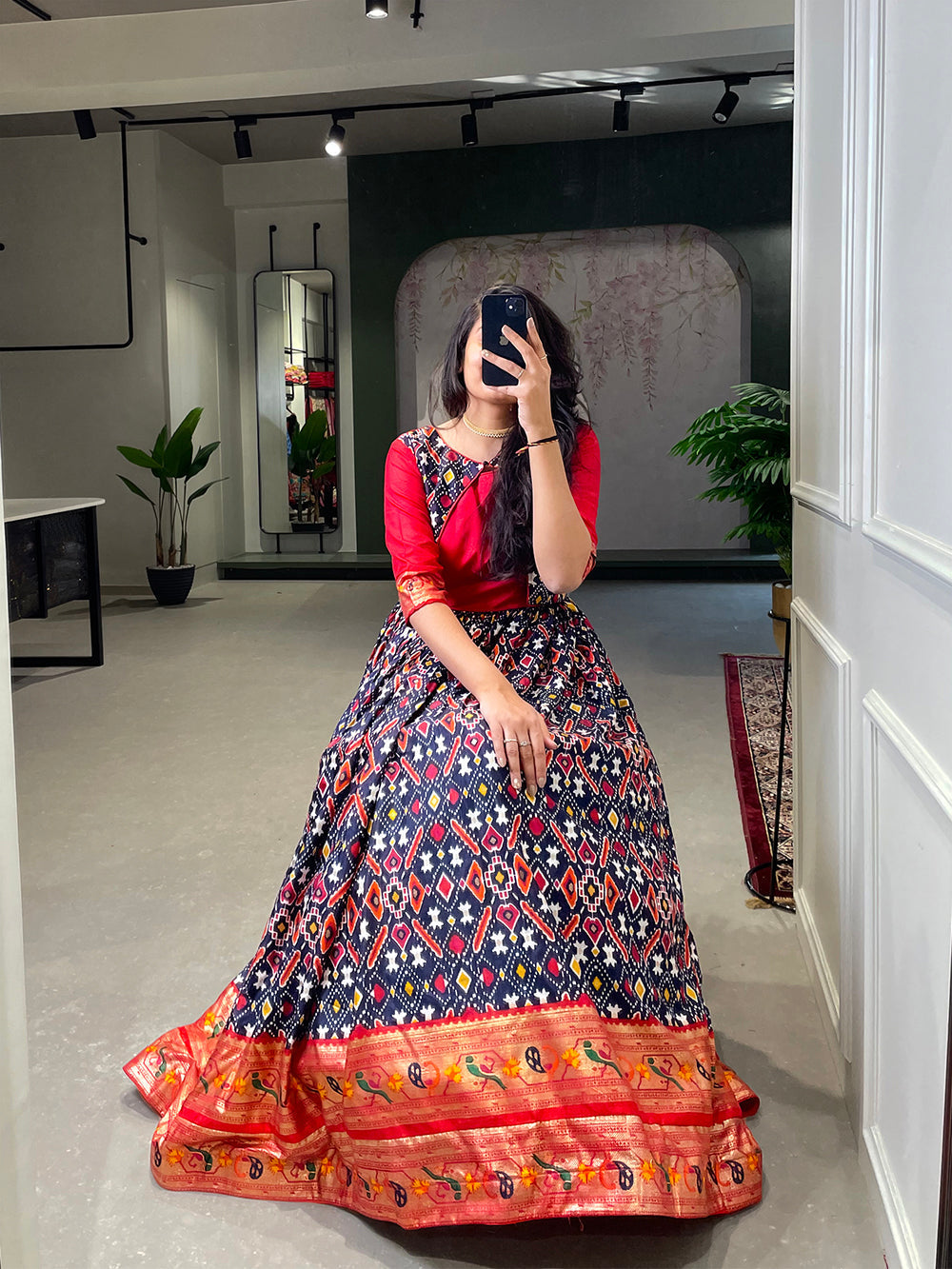 Navy blue Color Patola Paithani Printed And Foil Printed Silk Gown