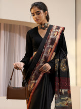 Libas Black Abstract Art Print Silk Blend Saree