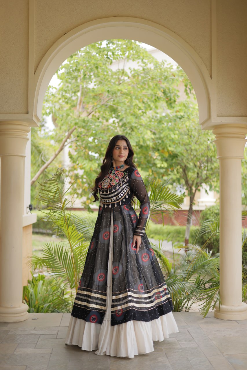 Black Bandhani Kurti with Lehenga