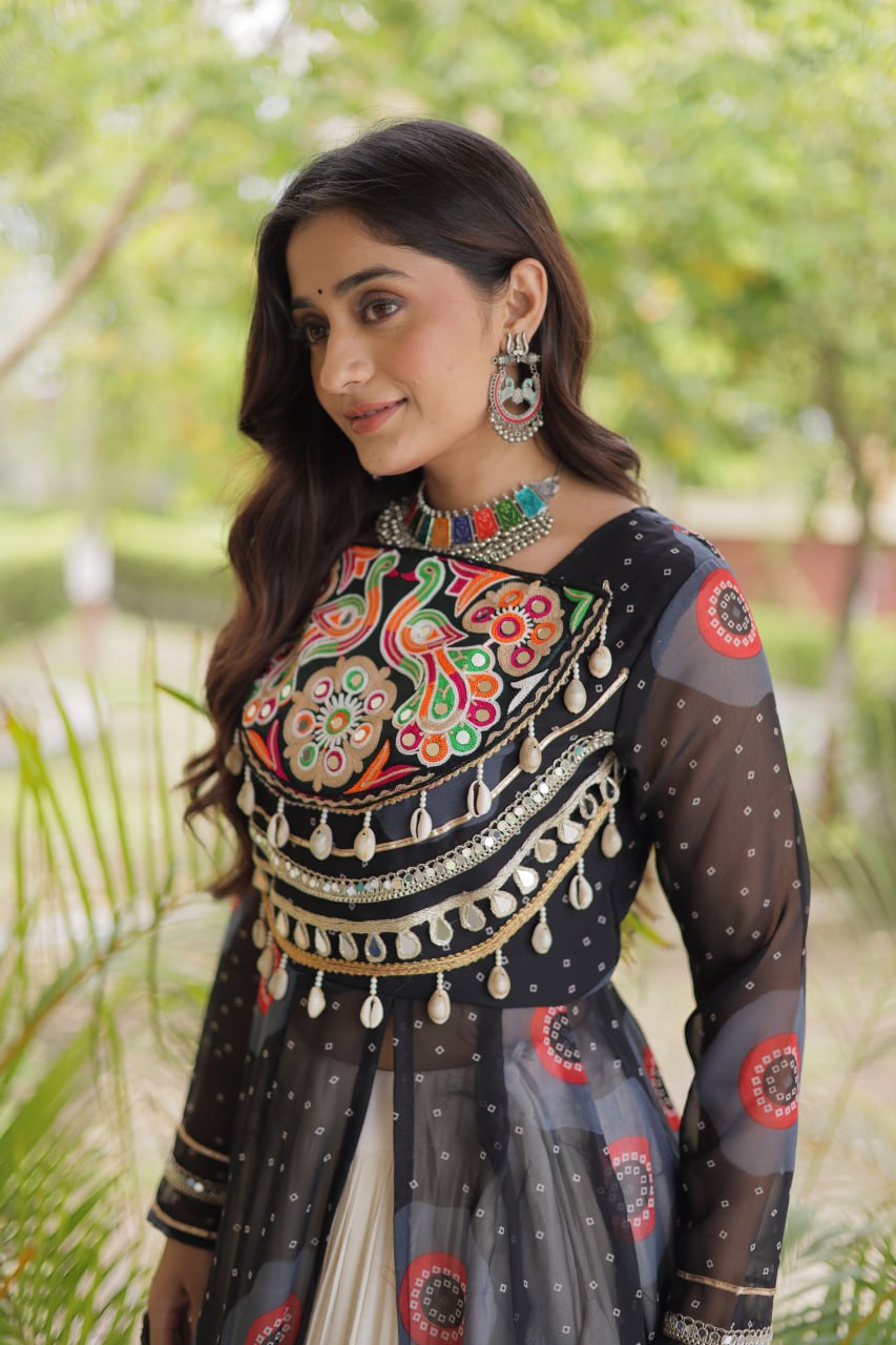 Black Bandhani Kurti with Lehenga