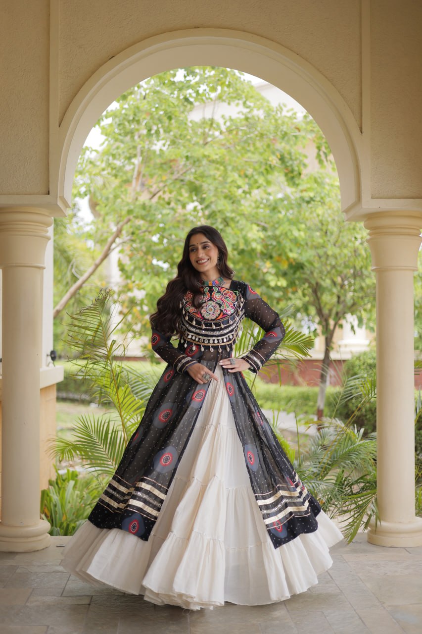 Black Bandhani Kurti with Lehenga