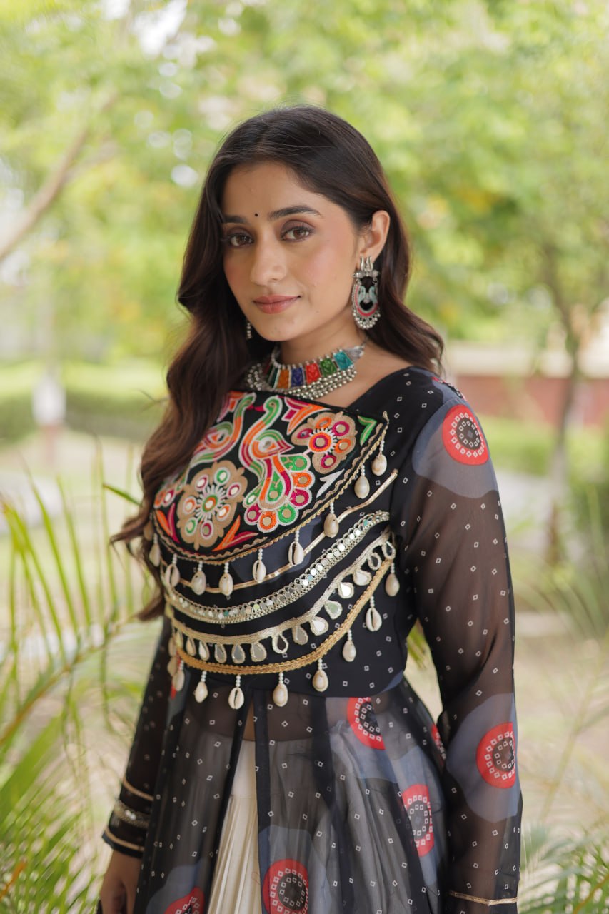 Black Bandhani Kurti with Lehenga