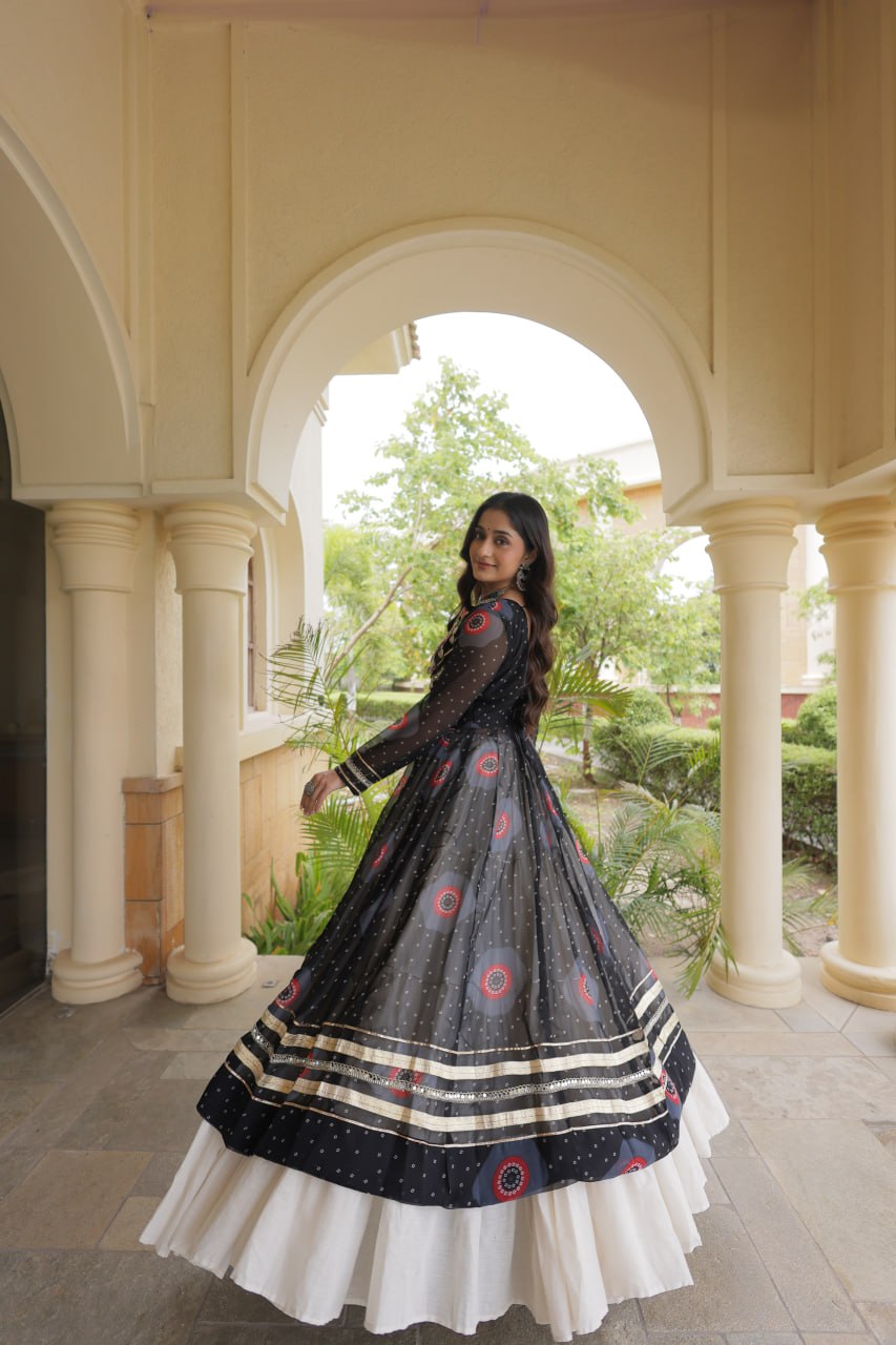 Black Bandhani Kurti with Lehenga