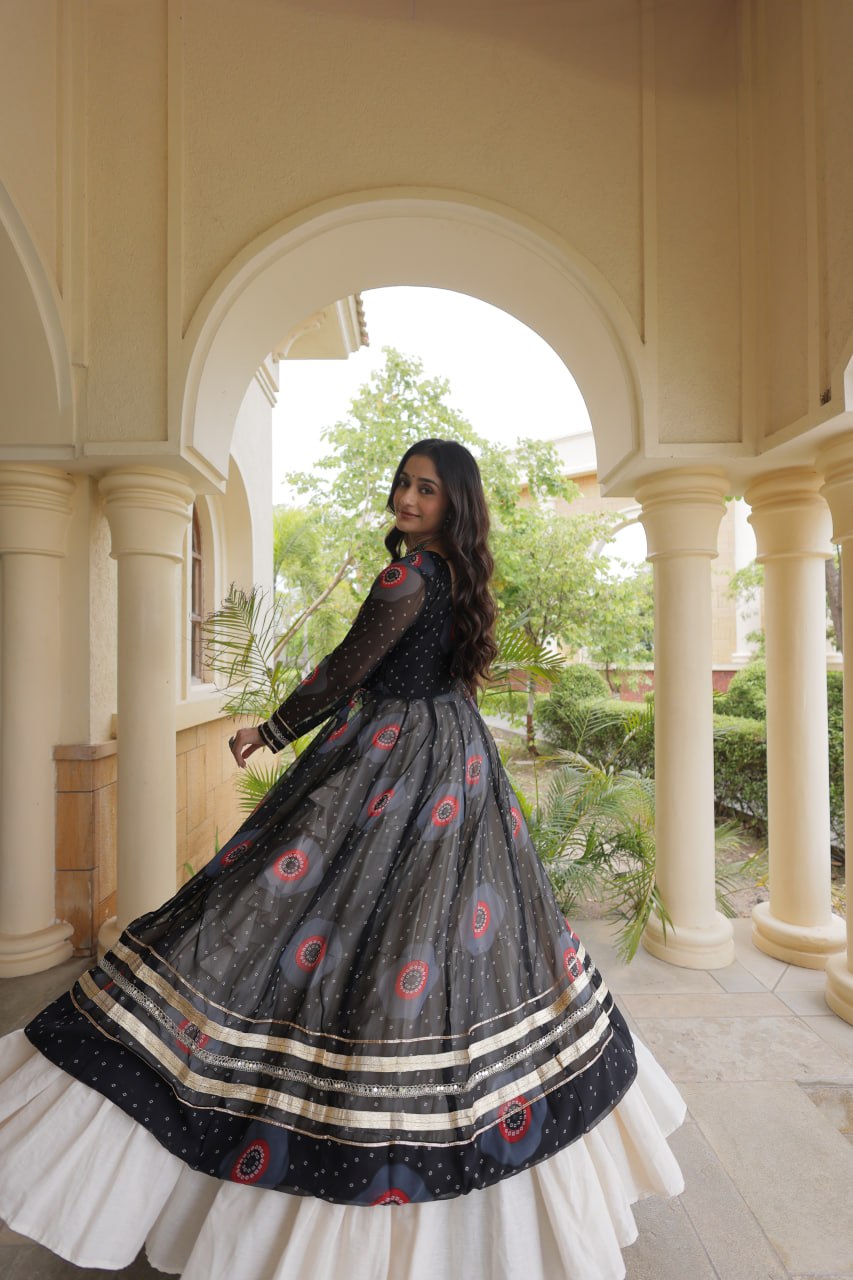 Black Bandhani Kurti with Lehenga