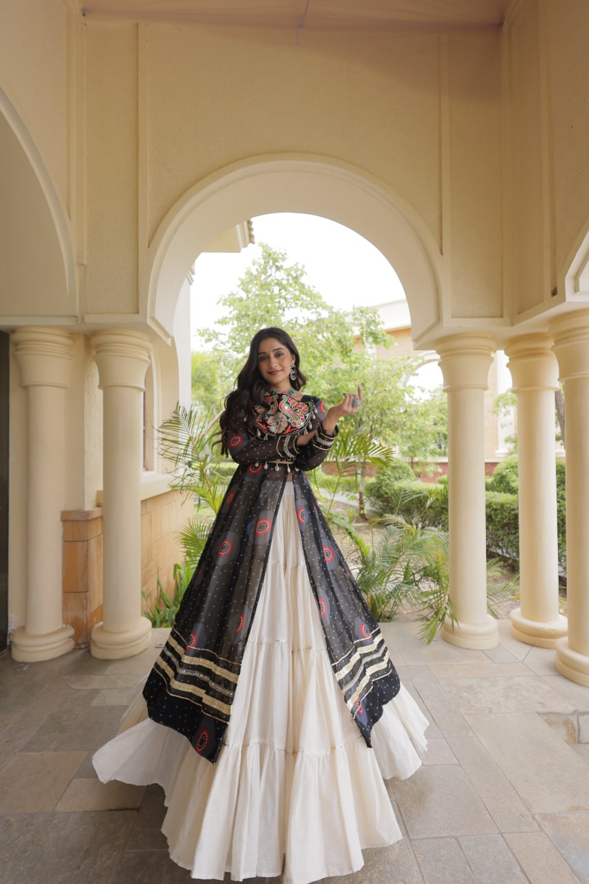 Black Bandhani Kurti with Lehenga