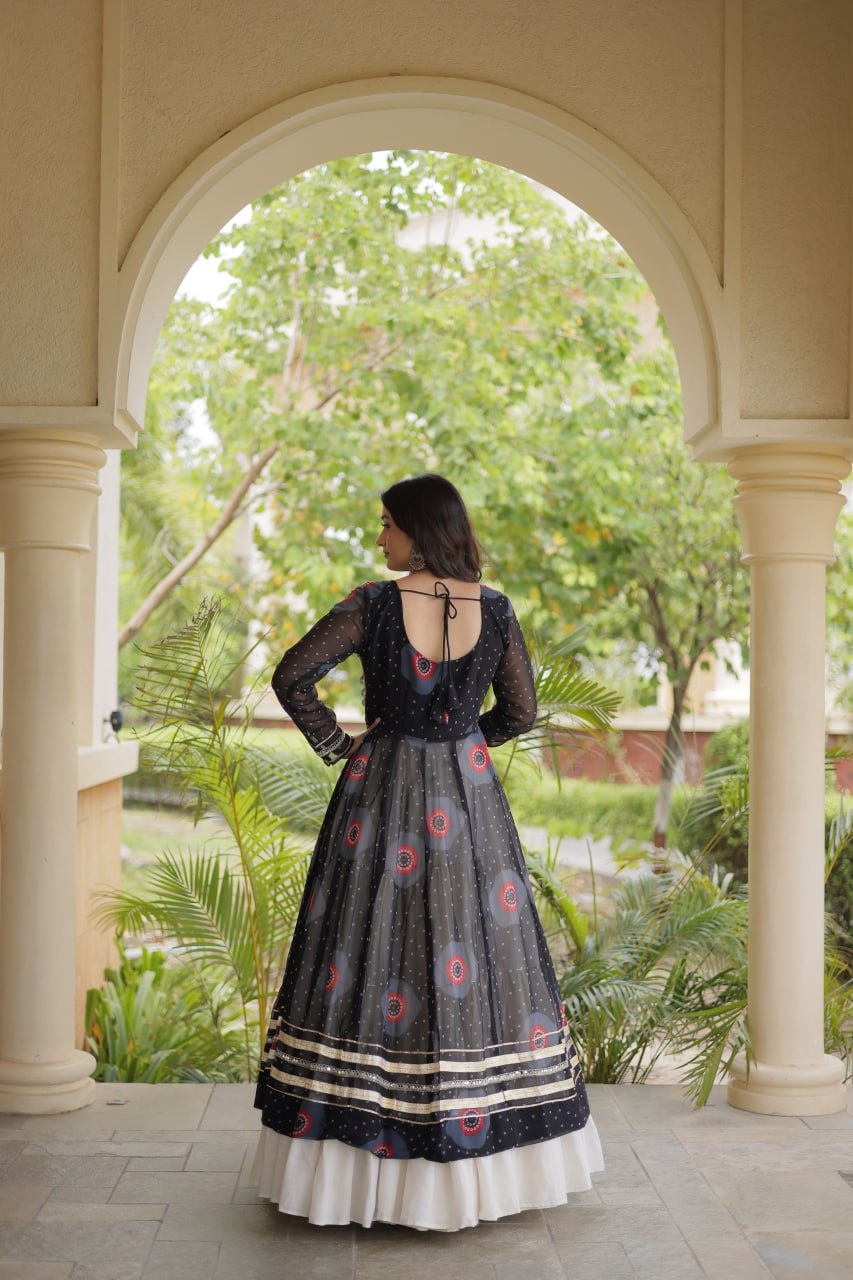 Black Bandhani Kurti with Lehenga