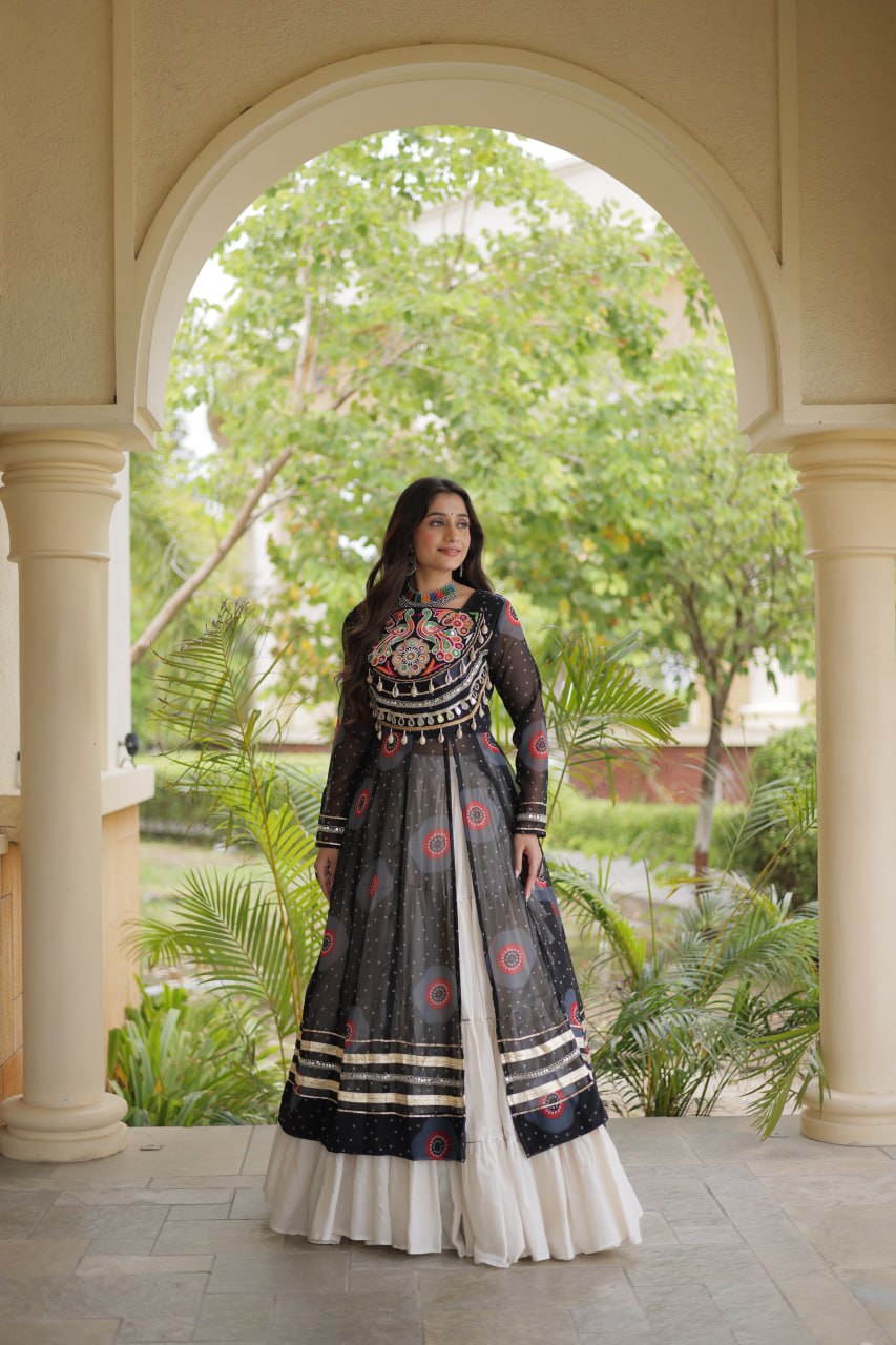 Black Bandhani Kurti with Lehenga
