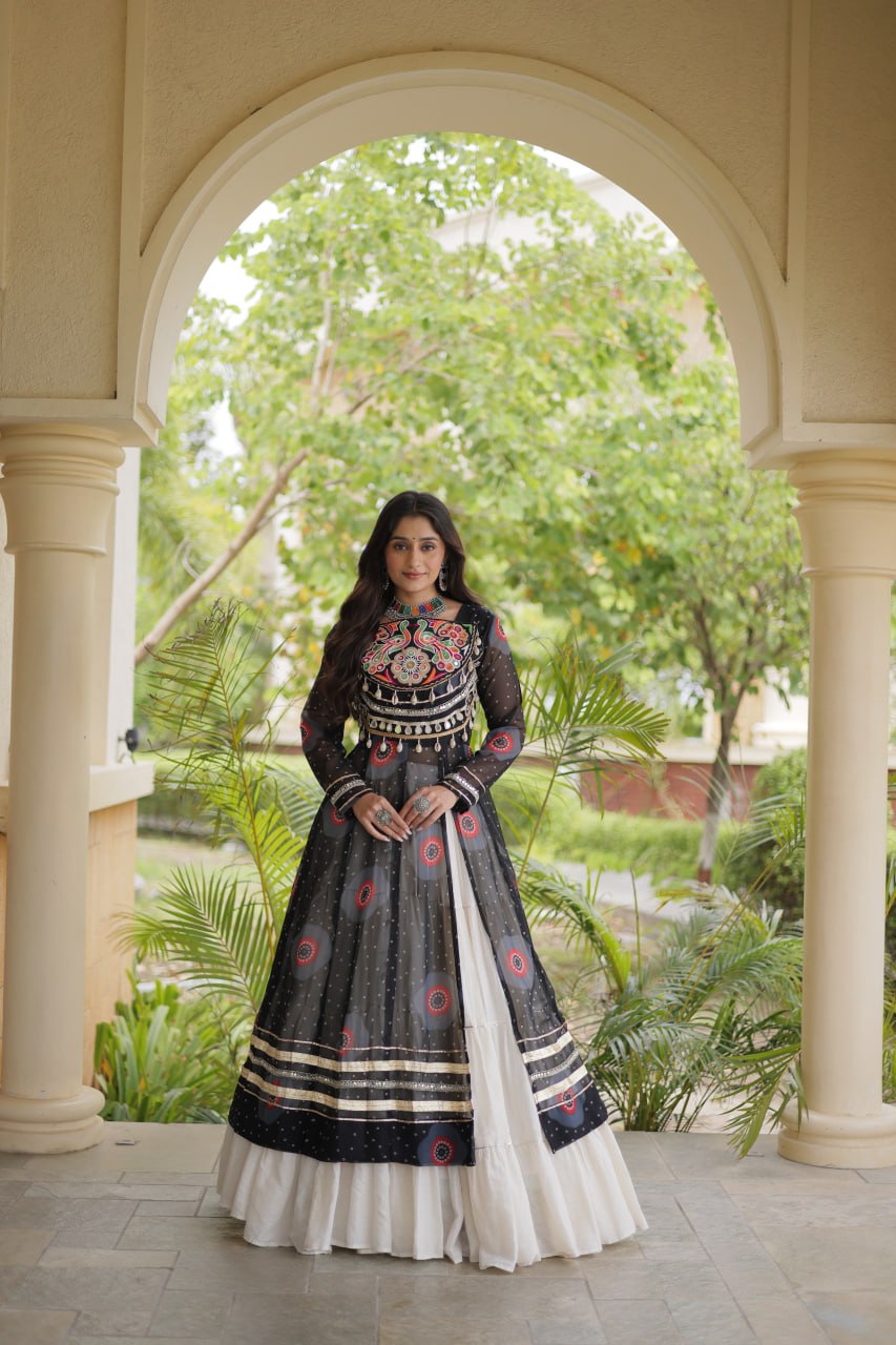 Black Bandhani Kurti with Lehenga